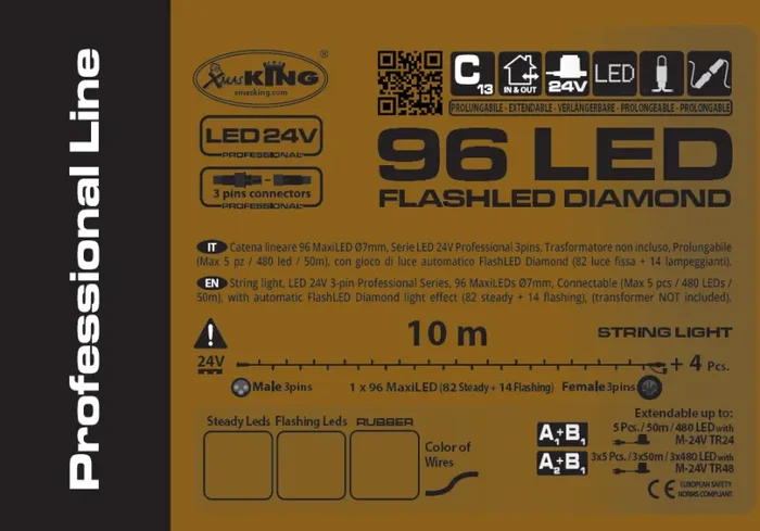 Lotti Catena Natale Lineare 96 MaxiLed 10 Mt Luce Bianco Caldo Prolungabile Cavo Trasparente - immagine 3