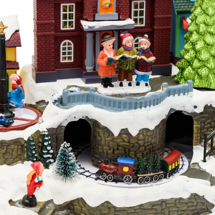 Lotti Villaggio Natale Innevato con Chiesa H 27,5 Cm 34 x 18 Cm Led Musica Movimento Rotante Online - immagine 2