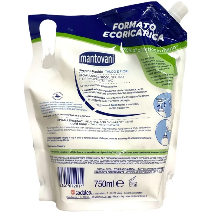 Mantovani sapone liquido ricarica talco e fiori 750 ml - immagine 2