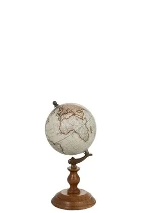 Mappamondo + Piede Legno Bianco/Naturale 15X28H