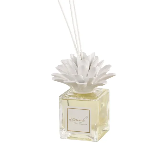 Melaverde Profumatore Quadro in Vetro Decoro Dahlia 250 ml Bianca