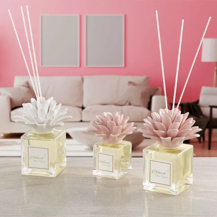 Melaverde Profumatore Quadro in Vetro Decoro Dahlia 250 ml Bianca - immagine 2