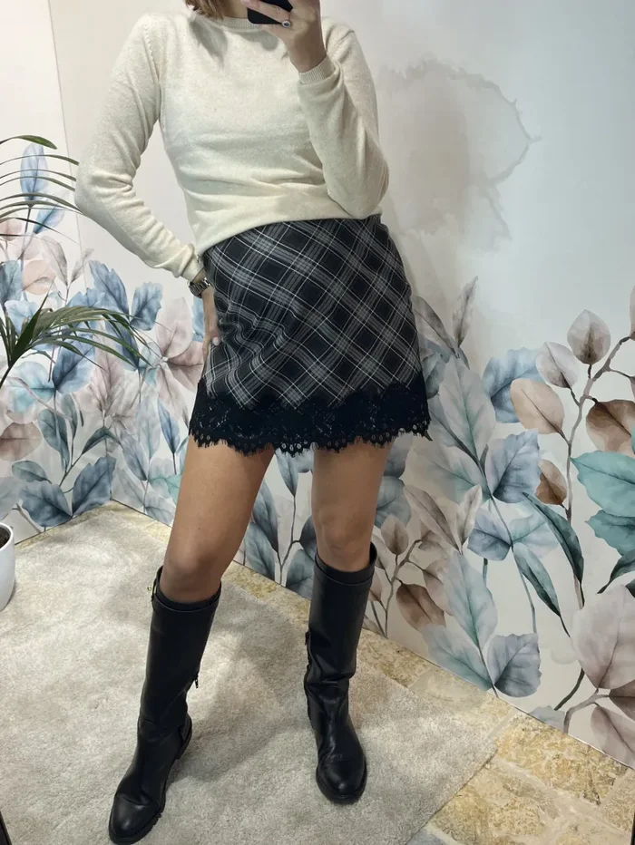 MINIGONNA TARTAN E PIZZO Vendita calda online