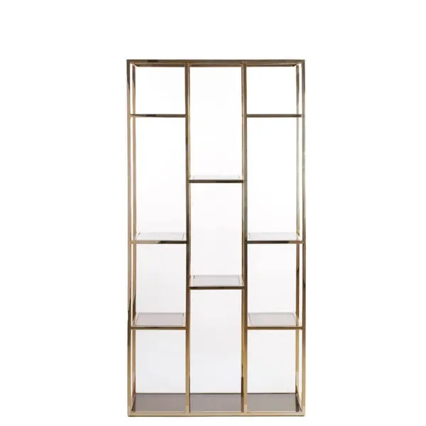 MOBILE A GIORNO IN METALLO ORO CON RIPIANI IN VETRO