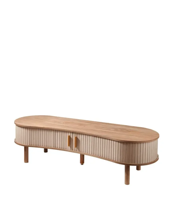 MOBILE BASSO IN LEGNO CON DUE ANTE RIVESTITE IN TESSUTO (145x45xh.40cm) - immagine 2