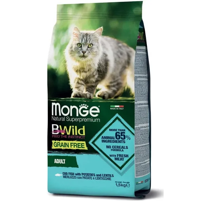 Monge BWild Gatto Grain Free Adult Merluzzo con patate e lenticchie