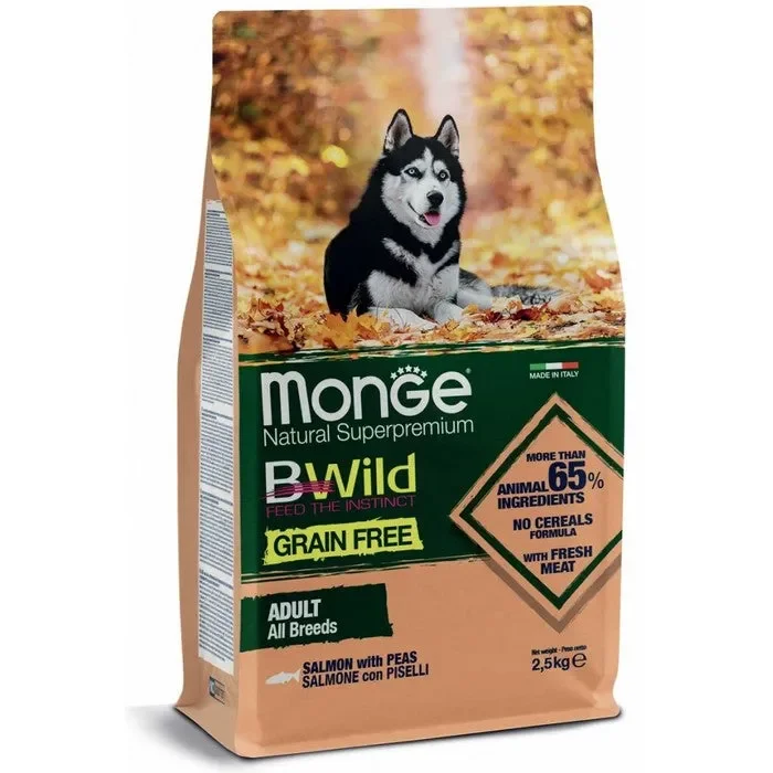 Monge Bwild Grain Free All Breeds Adult Salmone con piselli