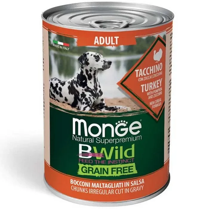 Monge Bwild Grain Free All Breeds Adult Tacchino con zucca e zucchine 400g - immagine 2