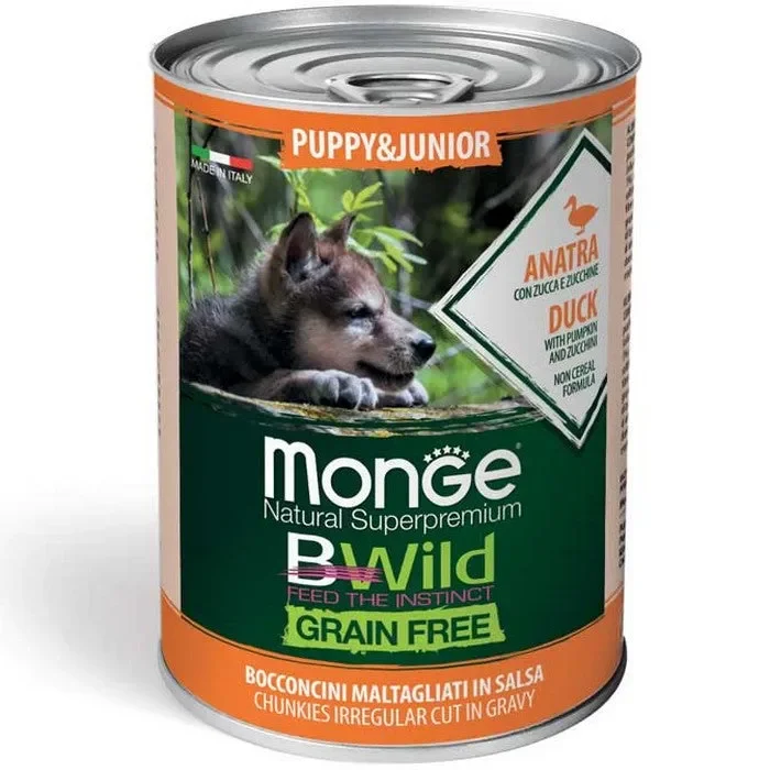 Monge Bwild Grain Free Puppy&Junior Anatra con zucca e zucchine 400g Vendita calda online