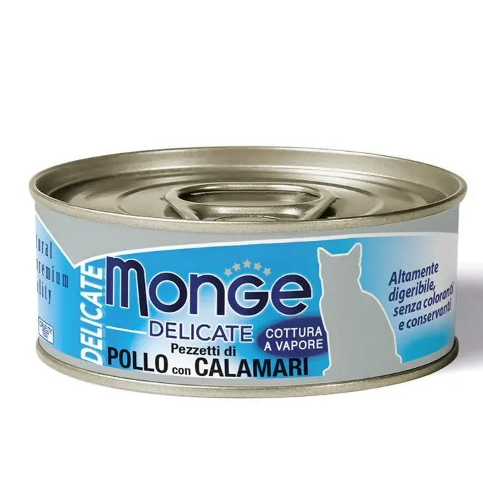 Monge Delicate Gatto Pezzetti di Pollo con Calamari – Adult 80g