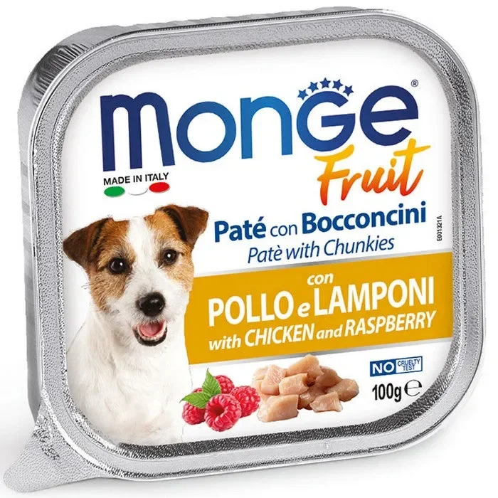 Monge Fruit Paté e Bocconcini con Pollo e Lamponi 100g Vendita calda