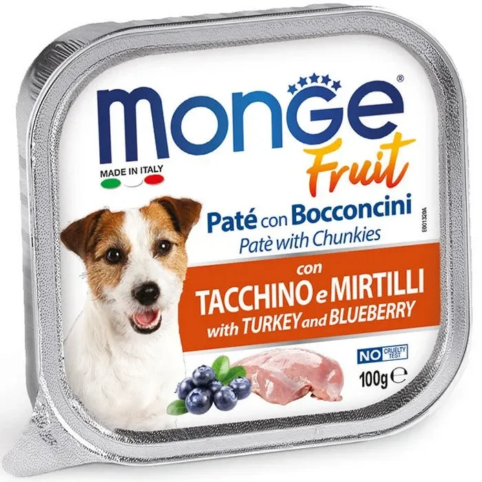 Monge Fruit Paté e Bocconcini con Tacchino e Mirtilli 100g Saldi