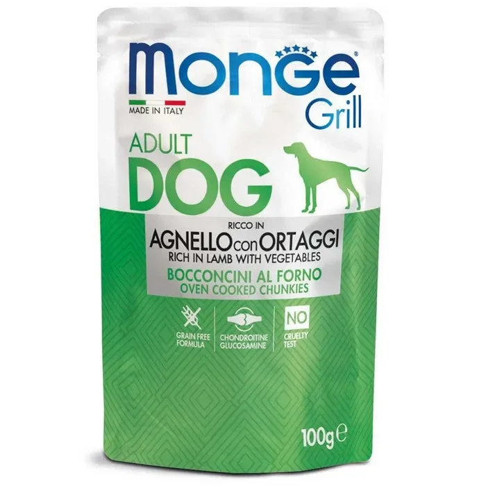 Monge Grill Bocconcini – Ricco in Agnello con Ortaggi – Adult 100g