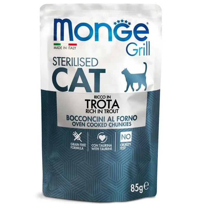 Monge Grill Gatto Bocconcini in Jelly – Ricco in Trota – Sterilised 85g