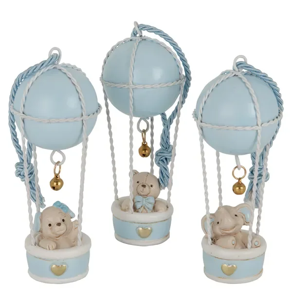 MONGOLFIERA CON ANIMALETTO IN PASTA DI CERAMICA CIELO (h.12cm)-3 SOGG. ASSORTITI