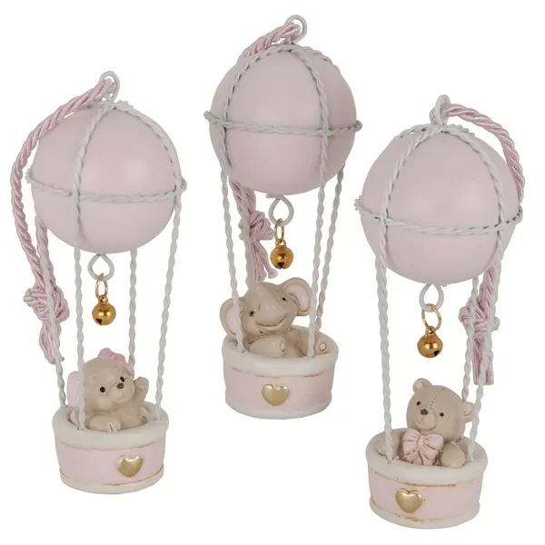 MONGOLFIERA CON ANIMALETTO IN PASTA DI CERAMICA ROSA (h.12cm)-3 SOGG. ASSORTITI Online