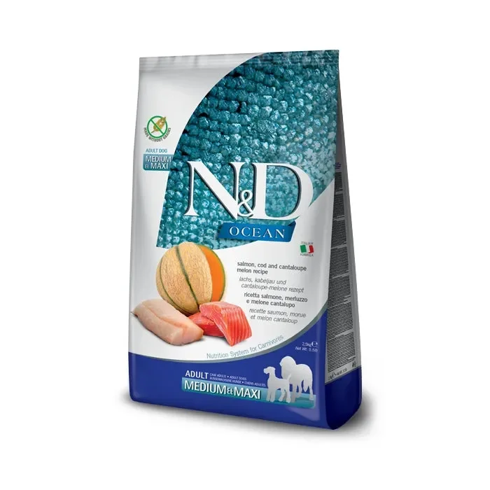 N&D Ocean Dog Salmone, merluzzo e cantalupo Adult Medium Maxi Vendita calda online