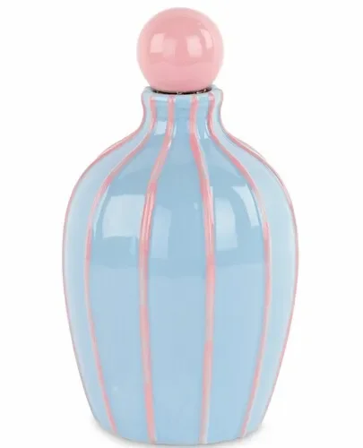 OLIERA IN CERAMICA VERDE ACQUA CON RIGHE E TAPPO IN GIALLO CON SCATOLA (9.5xh.16.5cm) Online