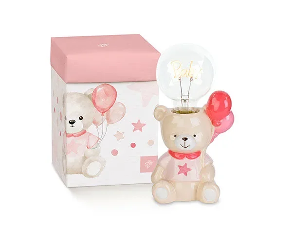 ORSETTO CON LAMPADA IN PORCELLANA ROSA (h.21,5cm)- CON SCATOLA