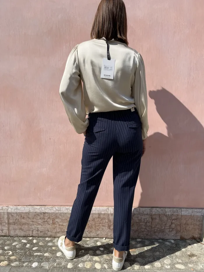 PANTALONE GESSATO ELASTICO IN VITA - immagine 2