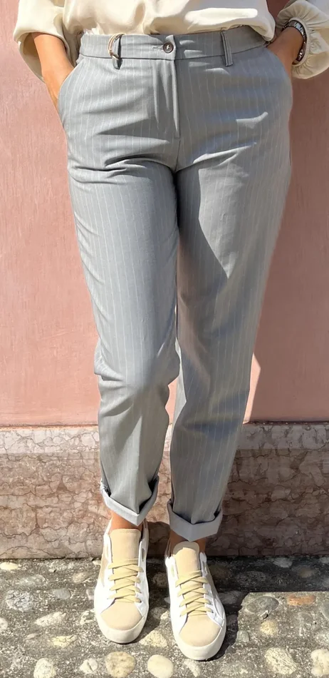 PANTALONE GESSATO ELASTICO IN VITA - immagine 3
