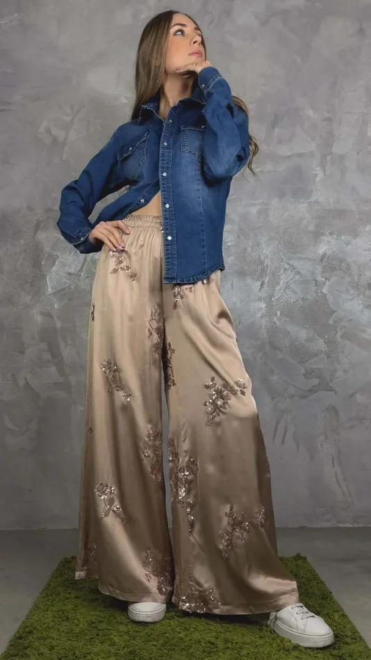 PANTALONE PALAZZO RICAMATO