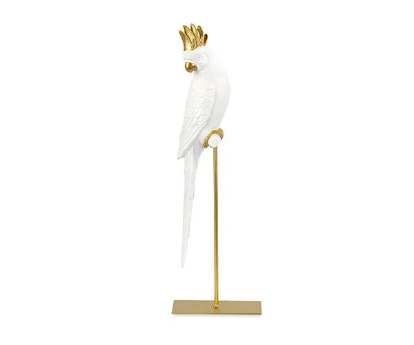 PAPPAGALLO SU TRESPOLO IN CERAMICA BIANCO H46