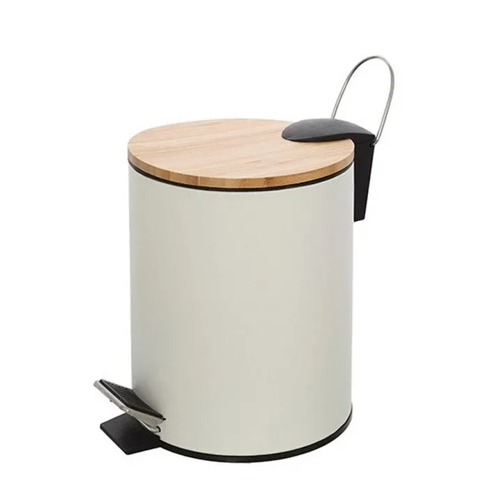 Pattumiera tonda in acciaio e bamboo con pedale – Haiti In saldo