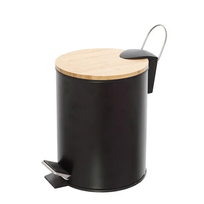 Pattumiera tonda in acciaio e bamboo con pedale – Haiti In saldo - immagine 2