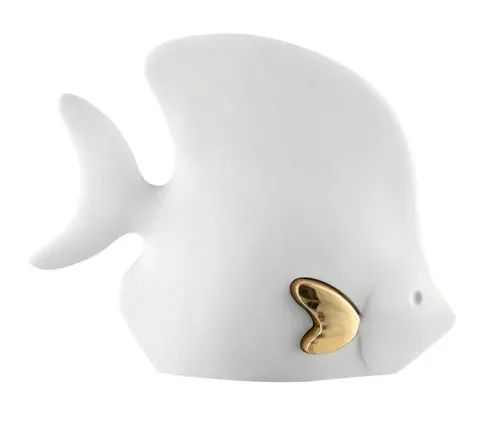 PESCE LISCIO IN MARMORINO BIANCO/ORO (12x10cm)