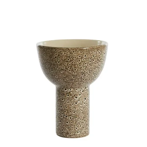 PIATTO ROTONDO CON BASE ALTA IN CERAMICA CREMA/NERO (Ã˜25,5×33,5cm)