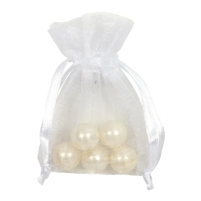 Piovaccari Bustina Organza Portaconfetti con Tirante Raso H 7,5 x 5 Cm White 10 Pz