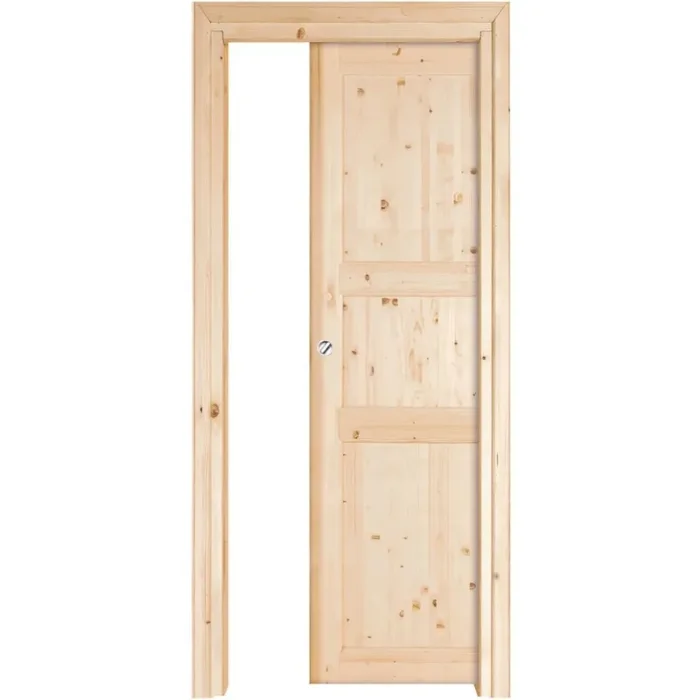 PORTA IN LEGNO DI ABETE GREZZO SCORREVOLE INTERNO MURO – 210 x 70 – REVERSIBILE