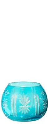 PORTA T-LIGHT ROTONDO IN VETRO TURCHESE (diam.9×6,5cm)