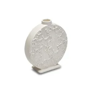 PORTACANDELA DENTELLE IN CERAMICA BIANCA CON DECORO IN RILIEVO (15x14cm)