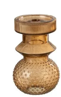 PORTACANDELA FORMA GEOMETRICA VERSIONE CON PUNTINI SULLA BASE IN RILIEVO IN VETRO MARRONE (12x12x19cm)