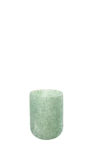 PORTACANDELE IN VETRO VERDE SATINATO CON BORDO ORO (13x13x18cm) Moda