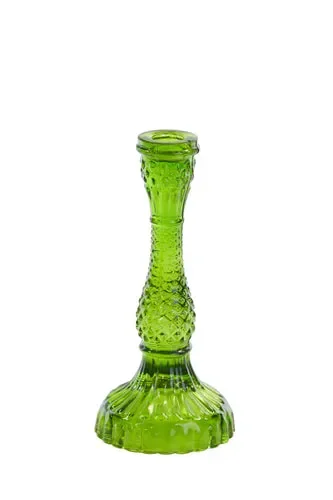 PORTACANDELE ROTONDO IN VETRO VERDE (Ø10×22 cm)