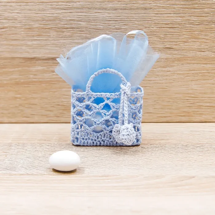 Portaconfetti Borsetta Uncinetto Celeste - immagine 2