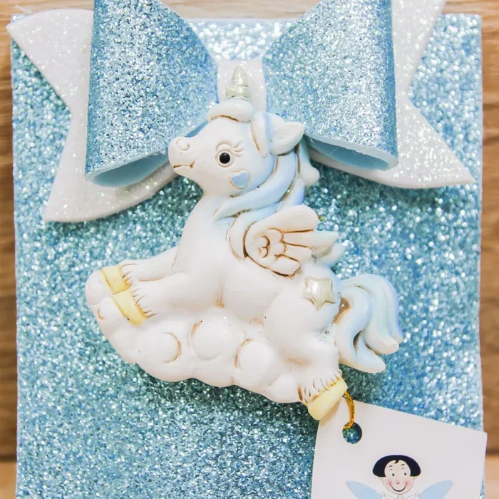 Portaconfetti Glitter Celeste con Magnete Unicorno - immagine 2