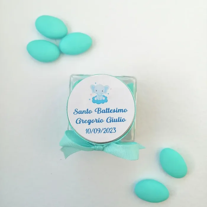 Portaconfetti in plexiglass con elefantino personalizzabile 5cm x 5cm Nascita Battesimo Compleanno