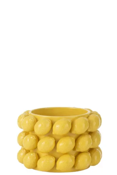 PORTAVASI CON DECORO LIMONI IN CERAMICA GIALLO (diam.19,5x13cm)