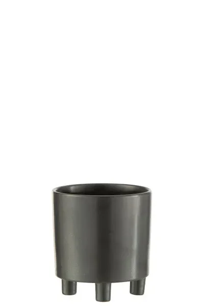 PORTAVASO CON PIEDI SMOKE IN CERAMICA GRIGIO/NERO (15x15x16cm)