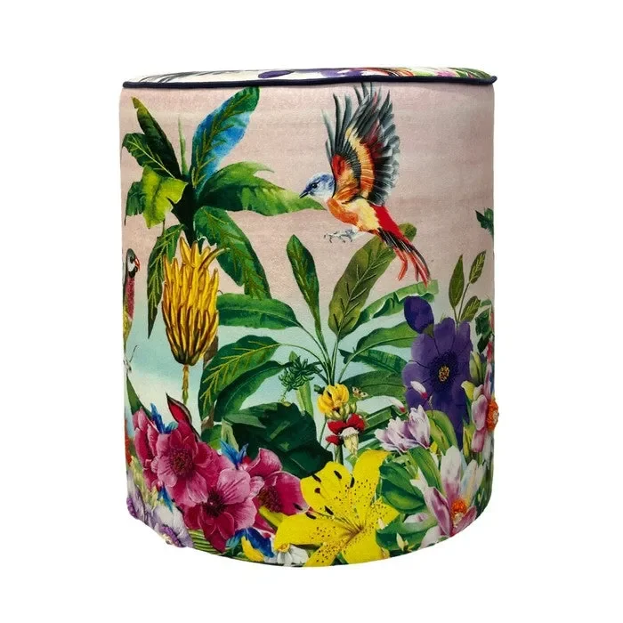 Pouf rotondo in velluto rosa con natura 40 cm