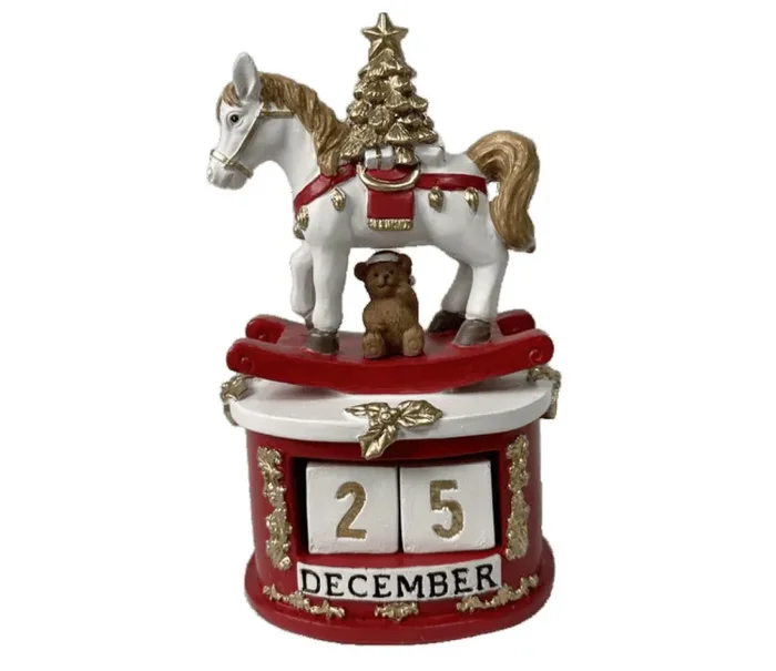 Preziosa Home Cavallo Natale Decorativo con Calendario Poliresina 12 x 9 x 20 Cm Scatola