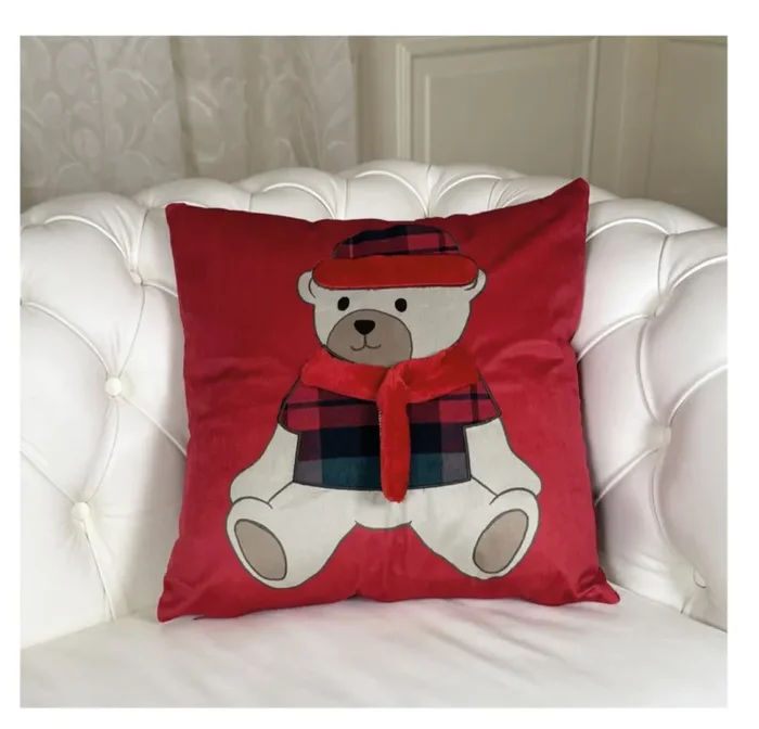 Preziosa Home Cuscino Arredo Natale Velluto Ricamo Gigante Orso 45 x 45 Cm Rosso Online ora