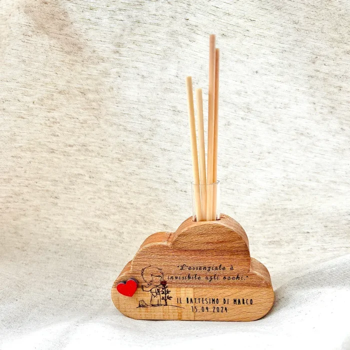Profumatore per ambiente in legno di Faggio a forma di nuvola con incisione PICCOLO PRINCIPE personalizzabile
