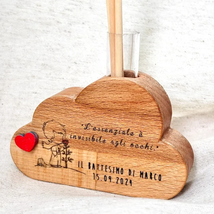 Profumatore per ambiente in legno di Faggio a forma di nuvola con incisione PICCOLO PRINCIPE personalizzabile - immagine 2