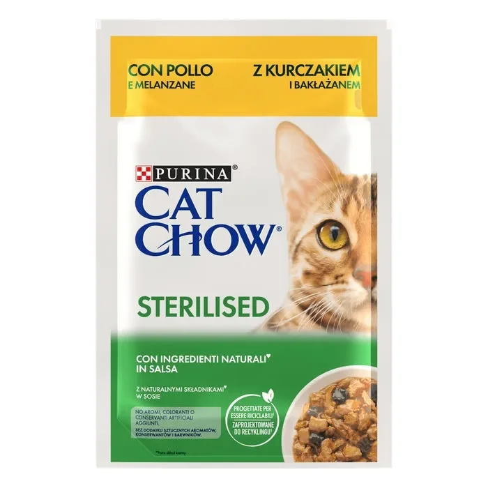 Purina Cat Chow Adult Sterilised con pollo e melenzane in salsa 85g