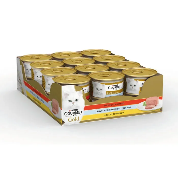 Purina Gourmet Gold Mousse con manzo, pesce dell’oceano, pollo 24x85g